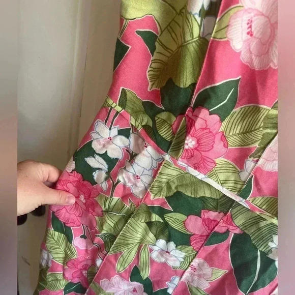 Adrianna Papell Womens Tropical Print Fit and Flare Vneck Linen Blend Dress 8 - Picture 3 of 6